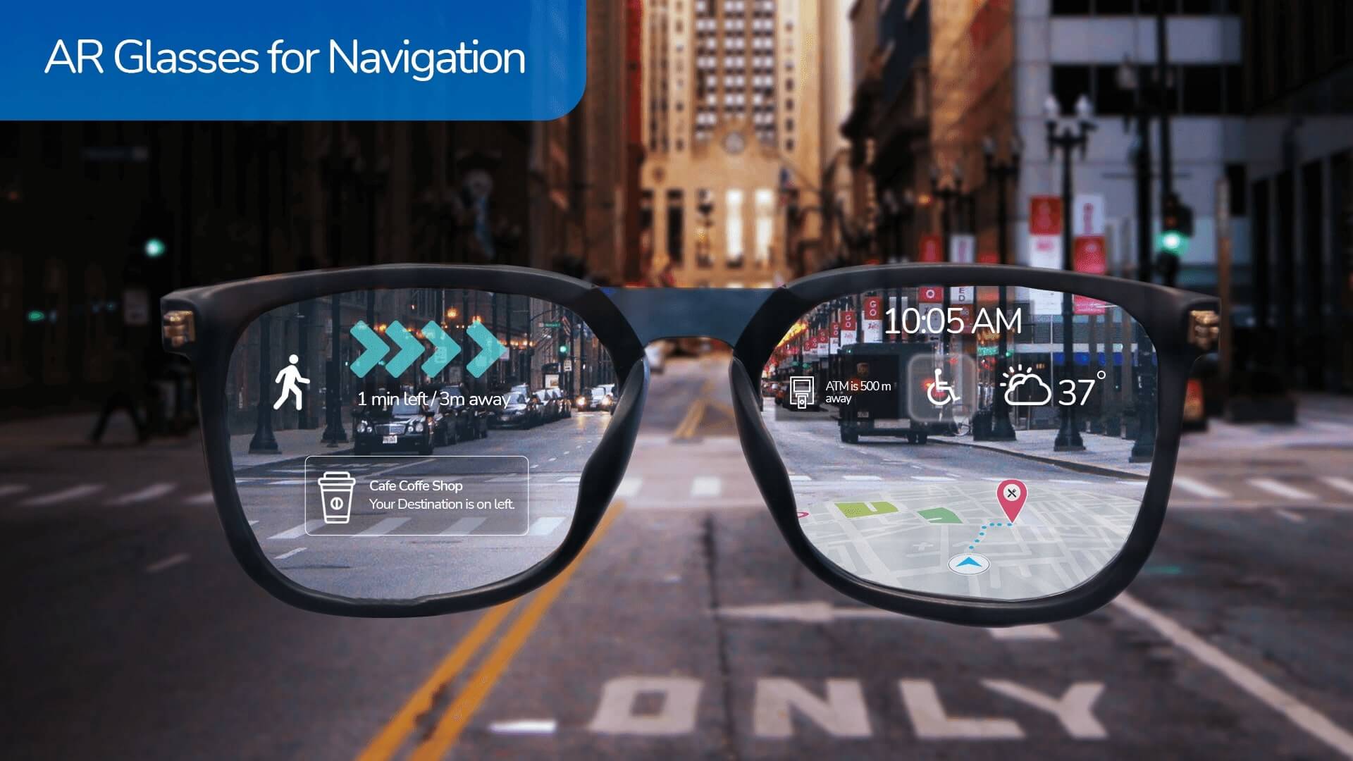 Virtual navigation in AR glasses
